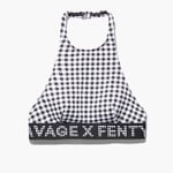 Savage X Fenty High Neck Halter Bralett in Check'd Out Print - Picture 1 of 13